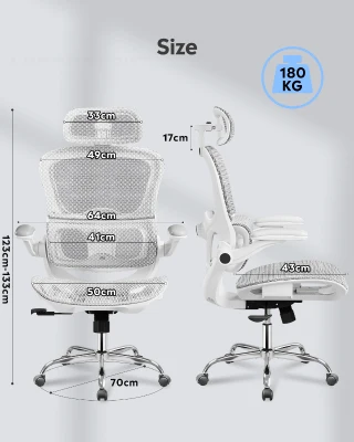 DEVAISE Ergonomic High Back Chair, Breathable Mesh Office Chair Featuring Dynamic Lumbar Support, Adjustable Headrest, 3D Armrests and 360° Swivel Function for Home Office, Grey