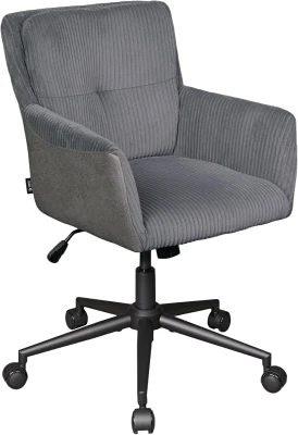 DEVAISE Vanity Chair with Silent Wheels, Height Adjustable Swivel Corduroy Chair for Dressing Table, Easy Assembly Ideal for Home Bedroom and Living Room, Charcoal Grey