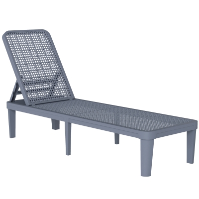 Outsunny Tumbona Reclinable de Jardín Exterior con Respaldo Ajustable en 4 Posiciones y Marco de PP 191x55x35,5 cm Gris Oscuro