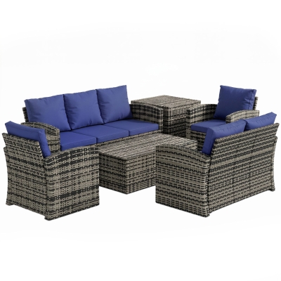 Rattan Garden Furniture Set 183W x 72D x 77H cm Blue