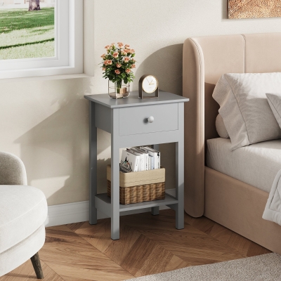 WLIVE Wooden Bedside Table, Nightstand with Shelf Drawer, Wooden Side Sofa Tables, for Small Spaces, End Tables for Living Room, Bedroom (1, Grey)