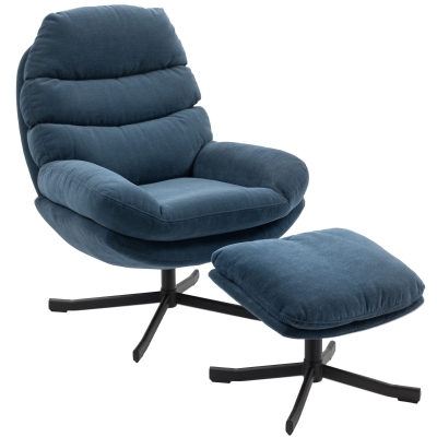 HOMCOM Relaxsessel mit Hocker Sessel Loungesessel mit Chenille-Stoff, Modern Fernsehsessel, 78 x 93 x 100 cm, Blau