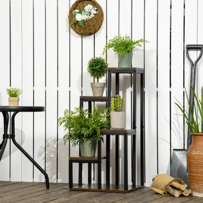 Outsunny Soporte para Plantas de Madera de 4 Niveles con Base Soporte para Macetas para Interior y Exterior 40x40x81 cm Marrón