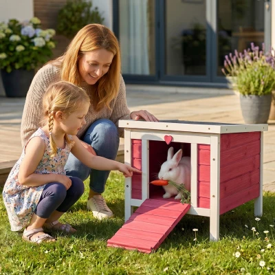PawHut Wooden Rabbit Hutch Red 51x42x43cm