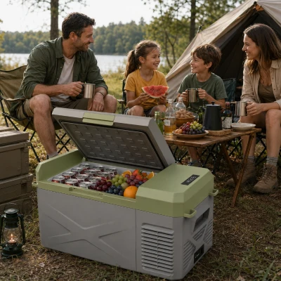 Outsunny 16,3 Liter Compressor Koelbox elektrische koelbox met ECO-modus Koelbehoudfunctie Grijs+Groen