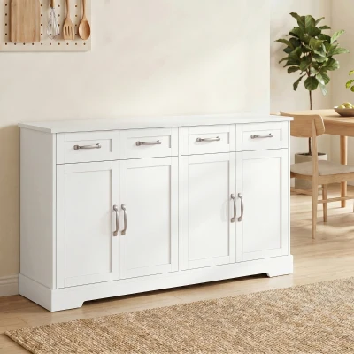 HOMCOM Buffet Blanc 140x38x80cm Tiroirs Portes Étagères Réglables