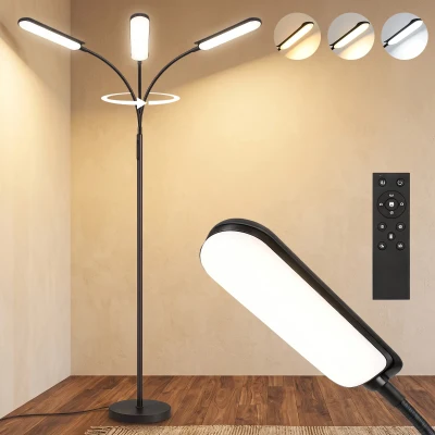 HOMCOM LED Floor Lamp Remote Dimmable Gooseneck Black