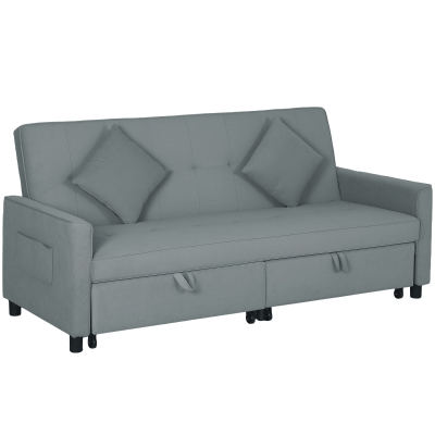 HOMCOM Sofabett, verstellbare 3-Sitzer-Couch mit Bettfunktion, Schlafsofa mit ausziehbarem Bett, Kissen, Grau