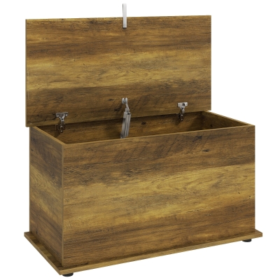 HOMCOM Baú de Arrumação, Banco de Arrumação com Tampa Articulada e Dobradiças de Segurança, 80 x 40 x 45 cm, Castanho