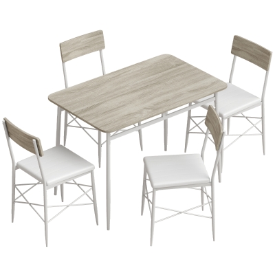 HOMCOM Juego de Mesa y Sillas de Comedor 5 Piezas Mesa de Cocina Rectangular con 4 Sillas Acolchadas 106x66x75 cm Roble