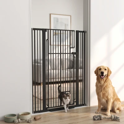 PawHut Pet Gate Cat Door Adjustable 135cm Pressure Black