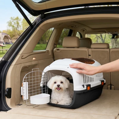 PawHut Hard Shell Pet Carrier Steel Door 49x32x31cm White