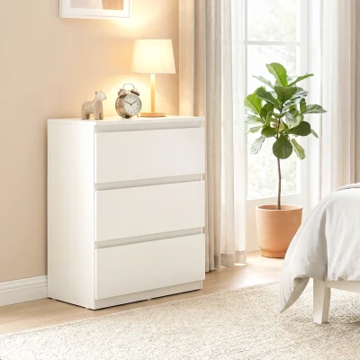 HOMCOM Kommode mit 3 Schubladen, Moderne Aufbewahrungsmöbel für das Schlafzimmer, Weiß