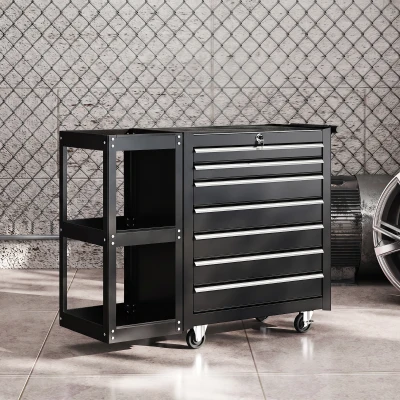 HOMCOM Chariot d'Outils 7 Tiroirs avec Roulettes Frein Noir