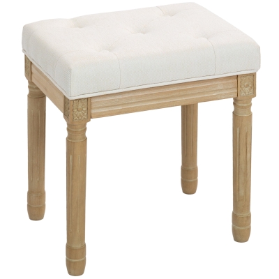 HOMCOM Leinen Sitzhocker, Polsterbank, Fußbank mit gepolstertem Sitz, Holzbeine, 42 x 32 x 46,5 cm, Beige