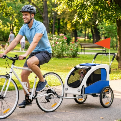 PawHut 2-in-1 Hundeanhänger für Fahrrad Faltbarer Hundebuggy für kleine & mittelgroße Hunde bis 20 kg, Hellgrau