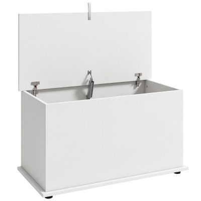 HOMCOM Banc Coffre Rangement 80x40x45cm Blanc Couvercle Sécurité