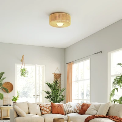 HOMCOM Deckenleuchte, Boho-Deckenlampe Hängend mit G9 LED Fassung, Lampenschirm aus Hanfseil Rund