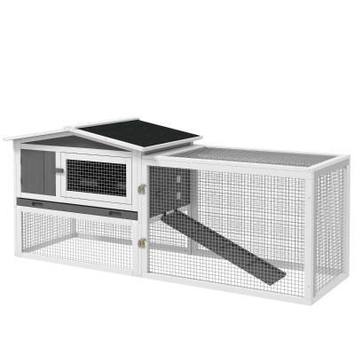 PawHut Cage Lapins Bois 156x58x68cm Toit Asphalte Gris Clair