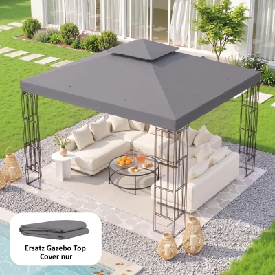 Outsunny Ersatzdach für Pavillon 3 x 3 m wasserdicht Pavillondach mit Doppeldach Ablauflöcher, Ersatzbezug Ersatzteile für Gartenpavillon Gartenzelt Dunkelgrau