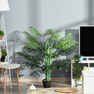 Outsunny Künstliche Palme 125cm Groß Kunstpflanze mit 18 Palmenwedel im Topf für Wohnzimmer Balkon
