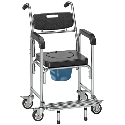 HOMCOM 3-in-1 Commode Shower Chair with Wheels Padded Seat Black