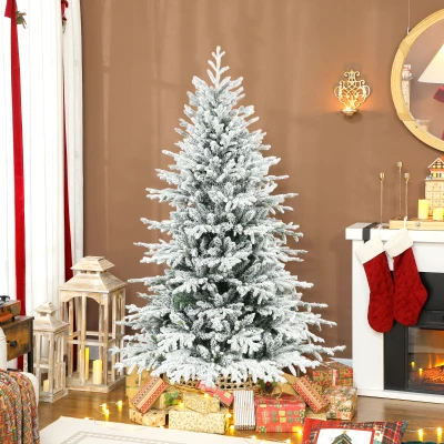 HOMCOM Künstlicher Weihnachtsbaum, 180cm Christbaum mit Schnee, 1815 Zweigen, klappbarem Metallständer