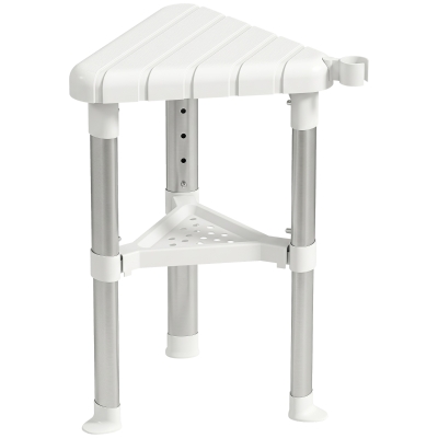 HOMCOM Shower Stool Aluminium Adjustable Storage Shelf White