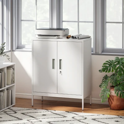 HOMCOM Metal Storage Cabinet with Lock & Shelves White