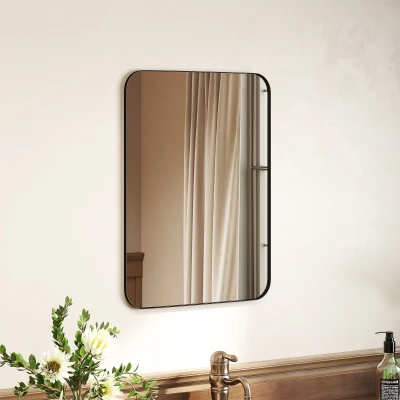 HOMCOM Badspiegel Wandspiegel Splitterschutzfolie Metallrahmen Badezimmer 50 x 70 cm Schwarz