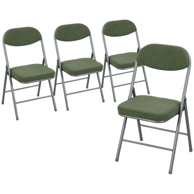 HOMCOM 4er-Set gepolsterte Klappstühle, Faltbare Stühle mit Cordbezug, Rückenlehne, Metallrahmen, Grün