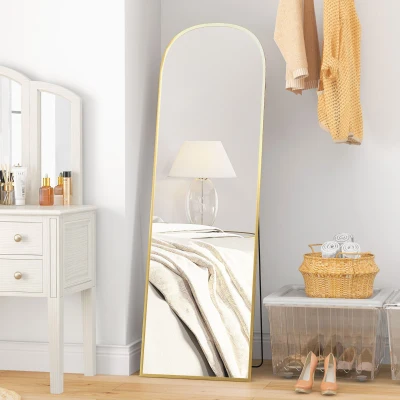 HOMCOM Standspiegel Ganzkörperspiegel großer Spiegel, modernes Design, 50 cm x 1,5 cm x 161,5 cm, Gold