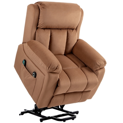 HOMCOM Sillón Relax Reclinable Eléctrico Levanta Personas con Masaje Vibratorio y Calor Control Remoto Reposapiés Marrón