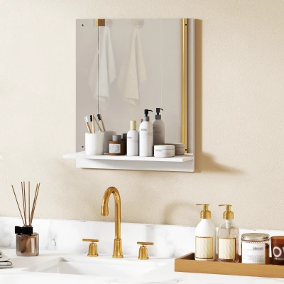 HOMCOM Badspiegel 50 x 60 cm Wandspiegel mit Regal, Badezimmerspiegel für Eingangsbereich, Flur, Weiß
