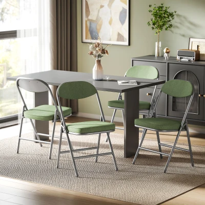 HOMCOM 4er-Set gepolsterte Klappstühle, Faltbare Stühle mit Cordbezug, Rückenlehne, Metallrahmen, Grün