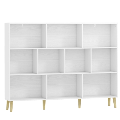 HOMCOM Bibliothèque 3 Niveaux 10 Cubes Bois Massif 140x107cm Blanc
