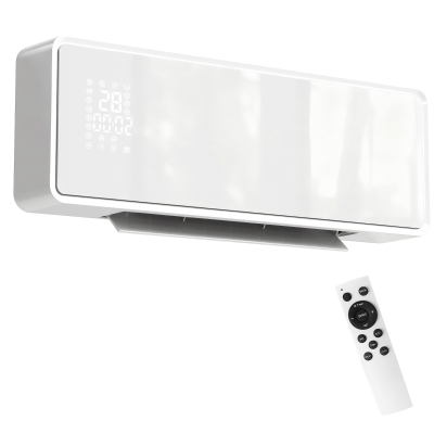 HOMCOM Wandmontierter 2000W Keramik Elektroheizer, Ventilator, Thermostat, Timer, Fernbedienung, Glaspaneel, Weiß