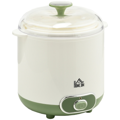 HOMCOM Joghurtbereiter, 1,5 L Joghurtmaschine mit Sieb, Deckel, 20 W Joghurt-Maker für griechischen Joghurt, für 3–5 Personen, 19,5x17,5x21,4 cm, Weiß