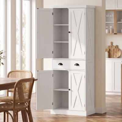 HOMCOM Buffet Haut Blanc 4 Portes Tiroir Étagères 62x38x173cm
