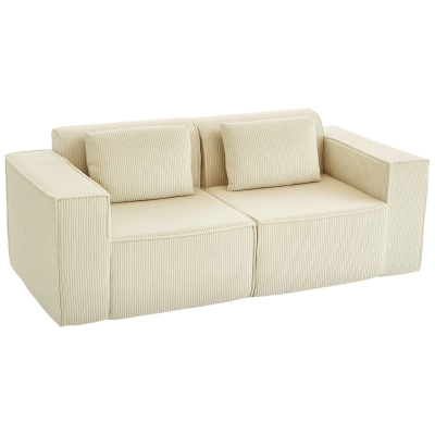 HOMCOM 3-Sitzer-Sofa, weiche Schaumstoffstruktur, breite Armlehnen, 2 Kissen, Cordbezug, Beige