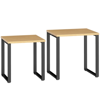 HOMCOM Couchtisch 2er Set Wohnzimmertisch mit Metallrahmen für Wohnzimmer Natur