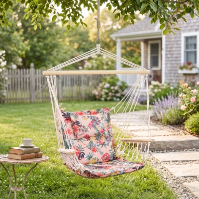 Outsunny Hammock Chair Wooden Arms Multicoloured Floral