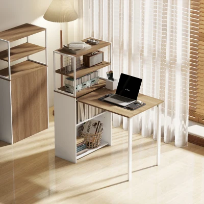 HOMCOM Schreibtisch Klappbar Küchentisch mit 4 Regal Computertisch Arbeitstisch Laptoptisch 105 x 60 x 127 cm Naturholz