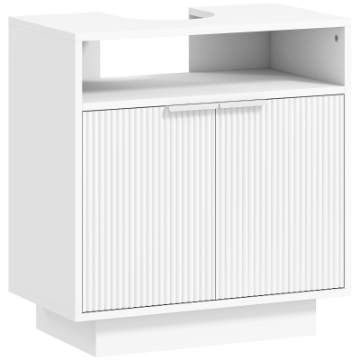 HOMCOM Mueble bajo Lavabo con 2 Puertas Acanaladas y Compartimento Abierto para Lavabo sin Pedestal 60x33x63 cm Blanco