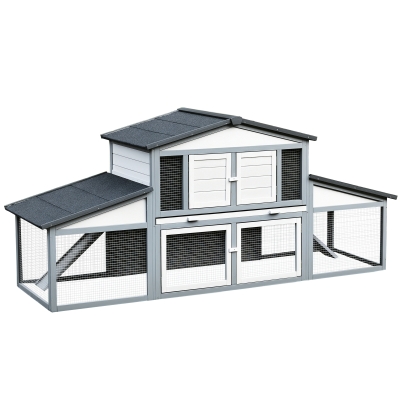 PawHut Conigliera 225cm x 70cm x 100cm Grigio, Bianco