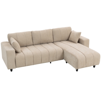 HOMCOM Sofá Chaise Longue Reversible de 3 Plazas 2 Almohadas Tapizado en Lino Marco de Acero 242x156x87 cm Beige