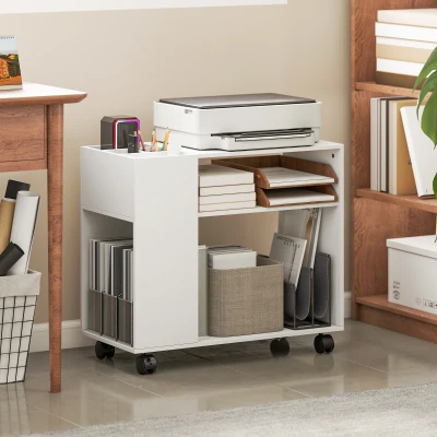 HOMCOM Druckerständer Druckertisch mit Unterteiltem Fach, Ablageflächen für Büro 70 x 34 x 60 cm Weiß