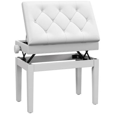 HOMCOM Klavierbank Höhenverstellbar Sitzbank mit Stauraum, Holzbeine, aus Kunstleder, 54,5 x 33 x 48-58 cm, Weiß