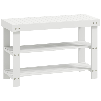 HOMCOM Schuhbank Bambus mit 2 Ablagen, Sitzbank mit Stauraum, für Flur, 70x28x45 cm, Weiß