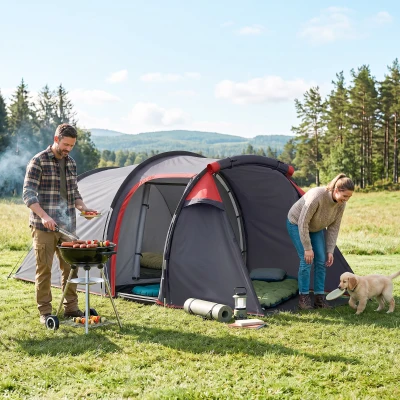 Outsunny Tienda de Campaña Familiar 2 Personas Plegable Impermeable a Prueba de UV 20+ con Vestíbulo 426x206x154 cm Gris Oscuro